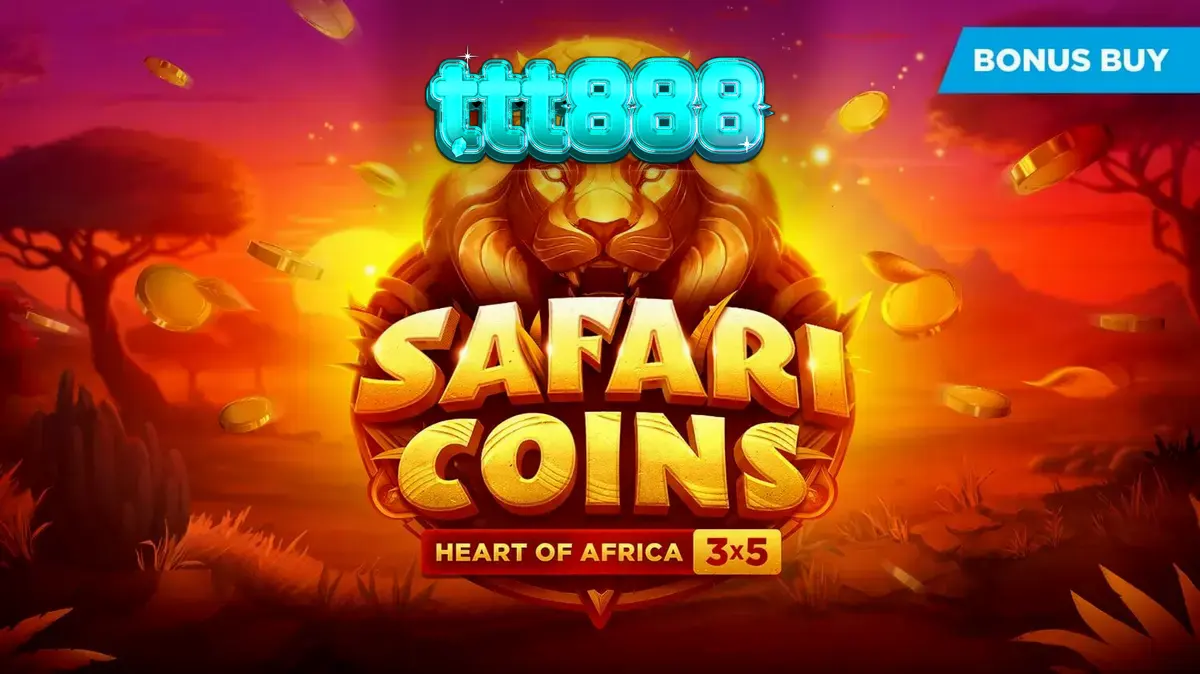 Pemandangan savana Afrika dengan simbol koin emas dalam permainan slot Safari Coins